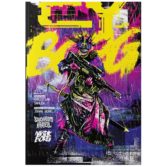 Free League CY_BORG core rulebook cover with bold purple art for immersive sci-fi campaigns
