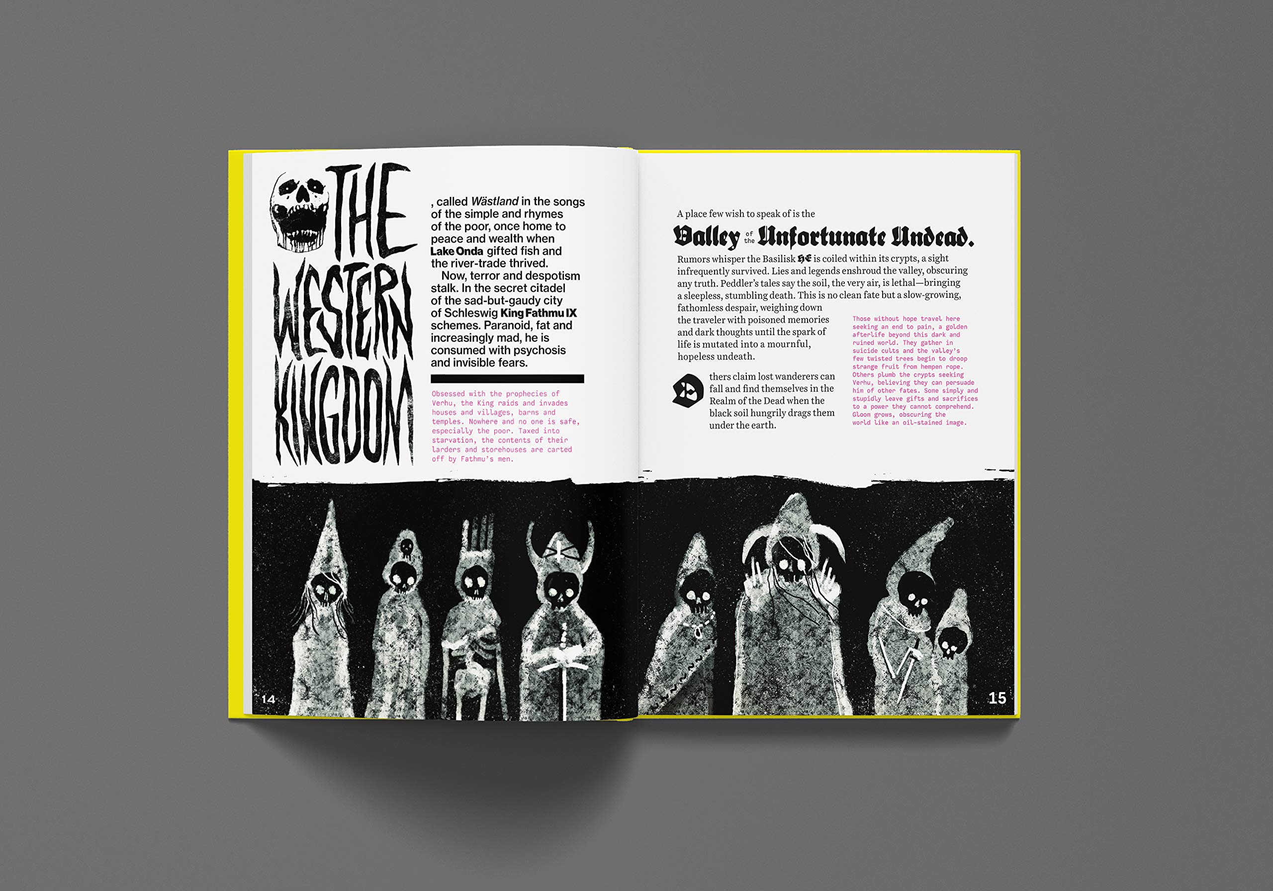 Free League MÖRK BORG skeletal-warrior illustration sets grim tone.