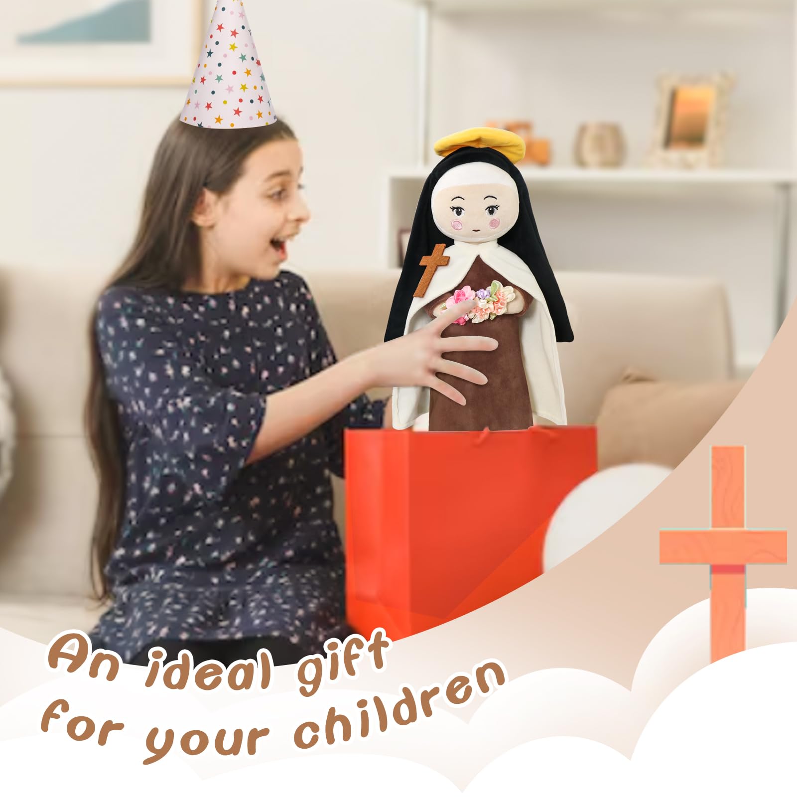 Free-space St. Therese doll plush toy with soft PP cotton filling for cozy play.