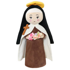Free-space St. Therese doll with roses bouquet for devotional display.