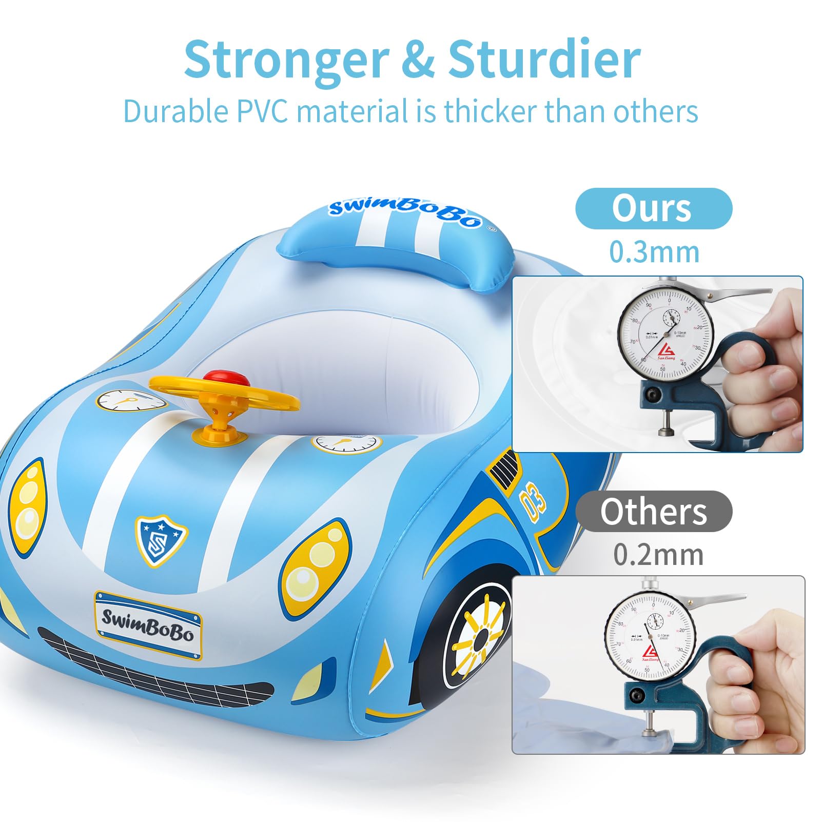 Free Swimming Baby Swimbobo blue horn detail adds playful sound effects.