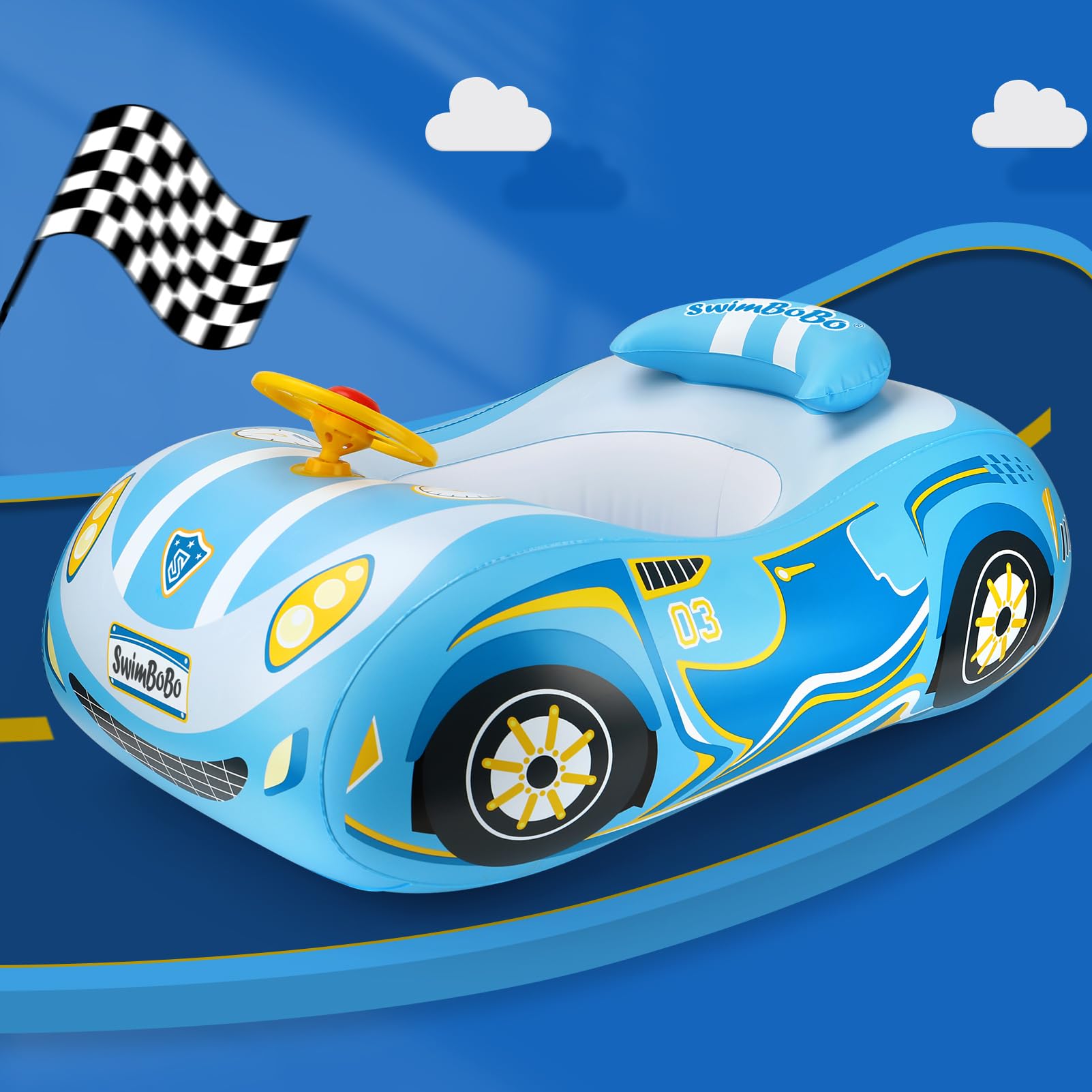 Free Swimming Baby Swimbobo blue foldable design for easy transport.