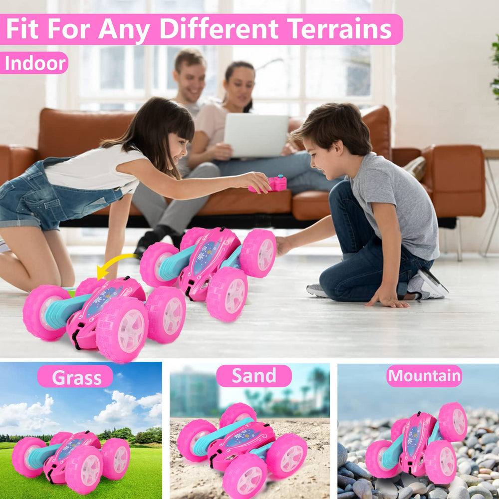 FREE TO FLY pink RC car dual motors delivering fast acceleration