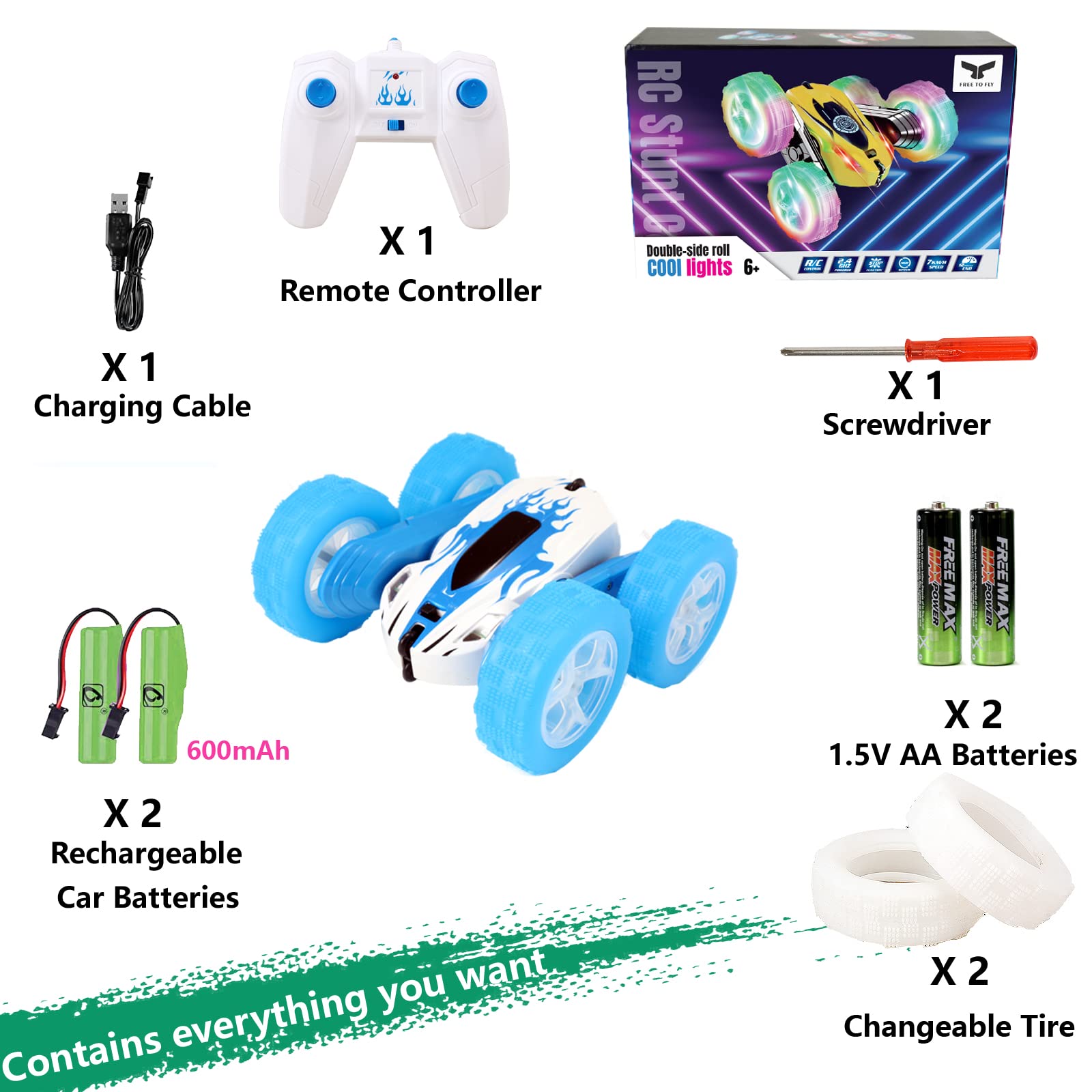 FREE TO FLY RC car in hand showing compact size for kids