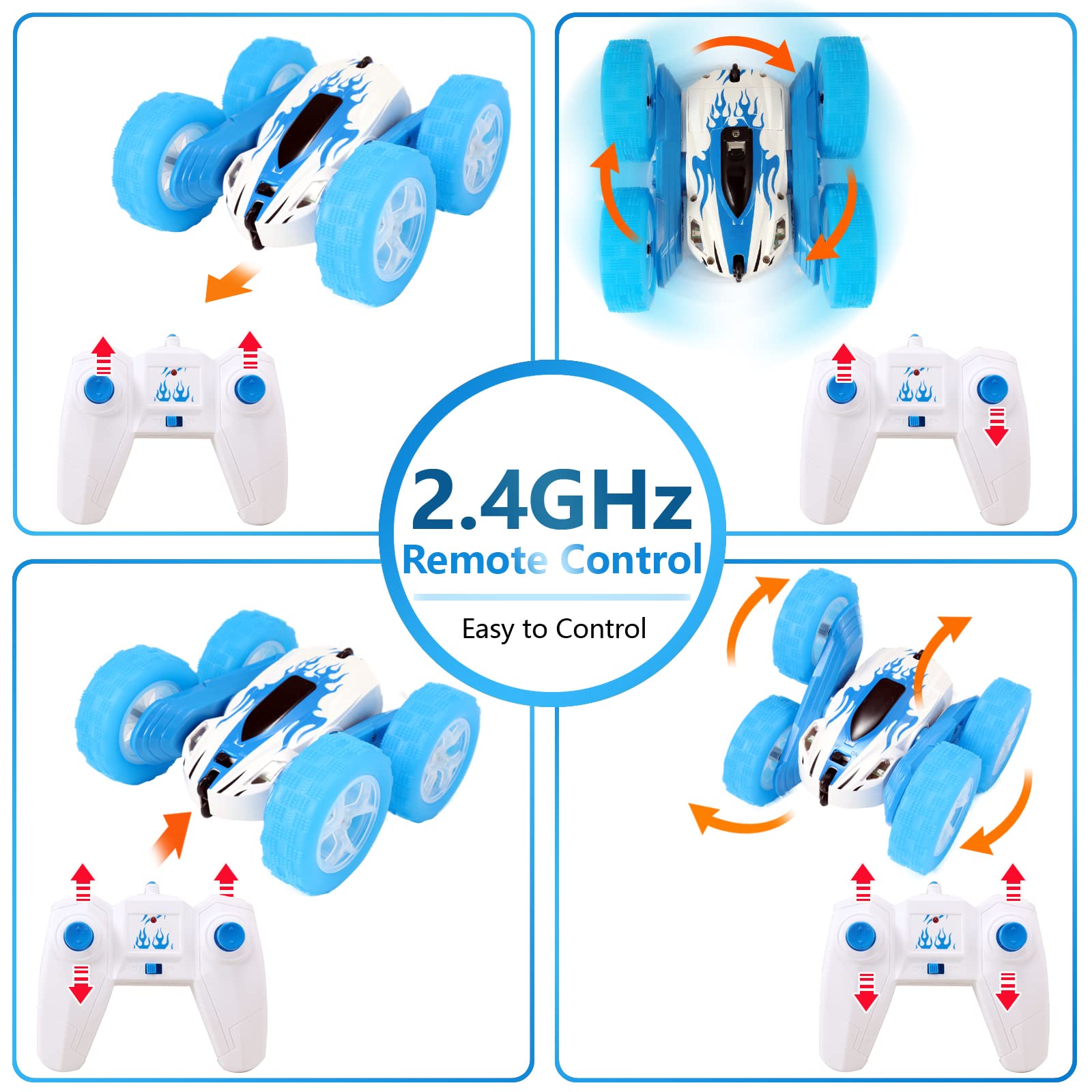 FREE TO FLY RC car rear view showing dual-battery setup included