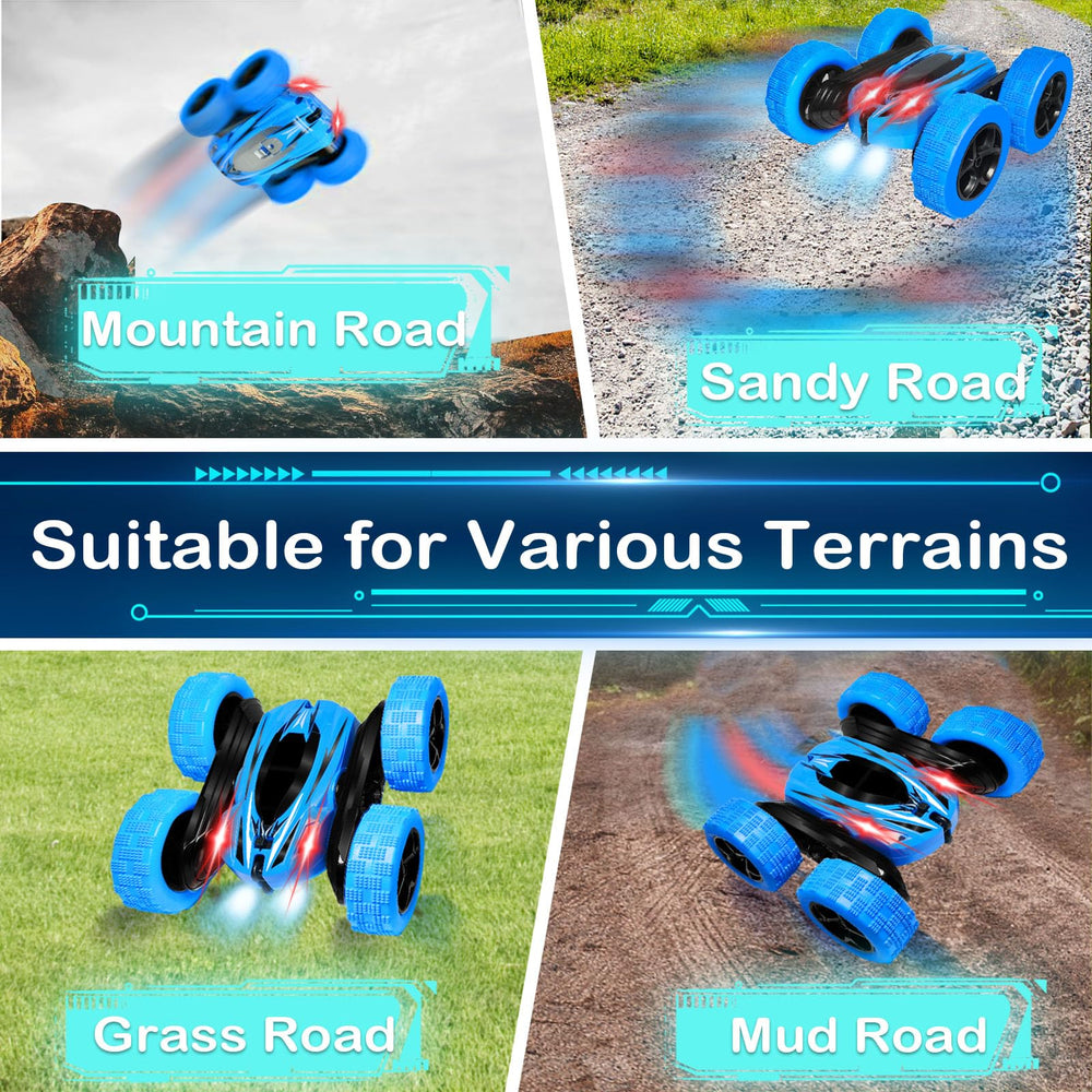 FREE TO FLY RC car kit with rechargeable batteries for extended play.