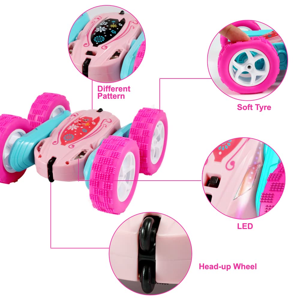 FREE TO FLY RC stunt car front view with LED headlights boosts night play.