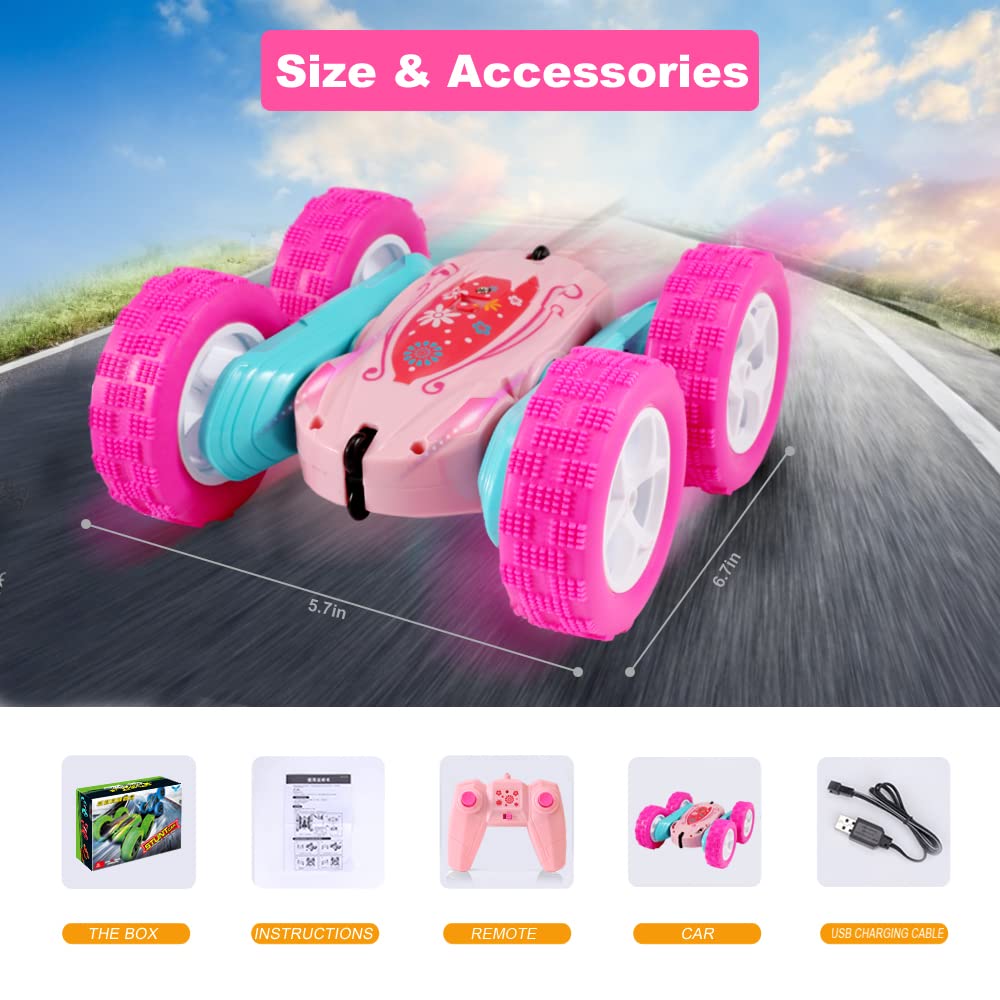 FREE TO FLY RC stunt car rugged tires handle sand, grass and gravel.