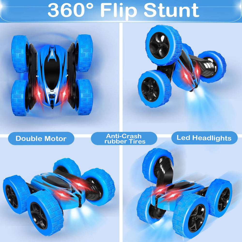FREE TO FLY dual-sided RC car enables versatile stunt driving.