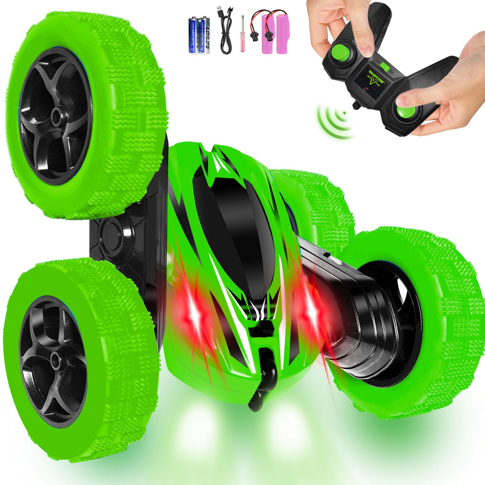 FREE TO FLY remote control car dual sided stunt in action for versatile indoor and outdoor play