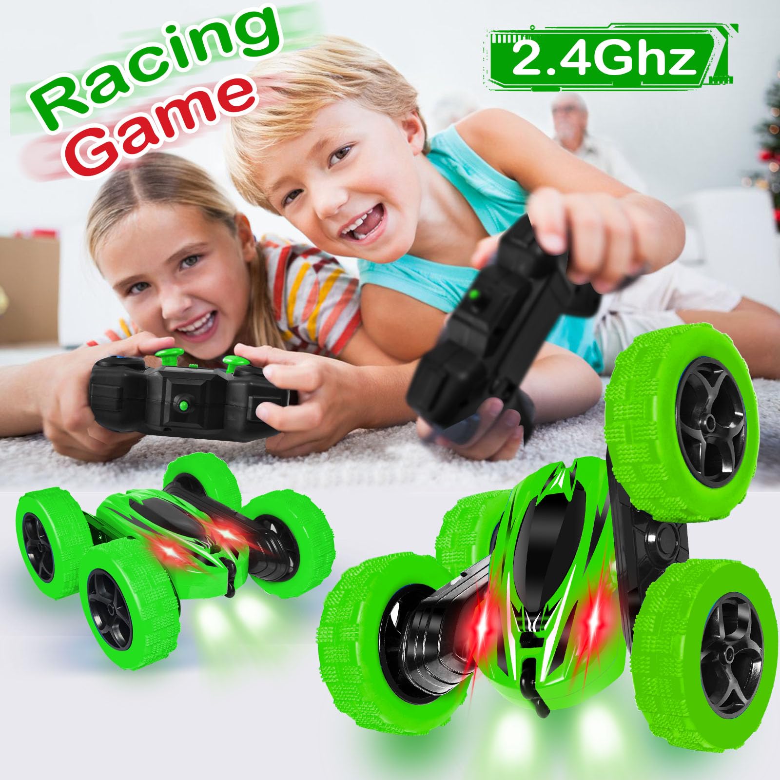 FREE TO FLY remote control car with LED headlights for night driving fun