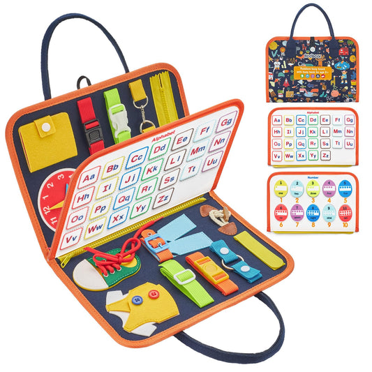 Freebear Busy Board alphabet activity for early learning on the go.