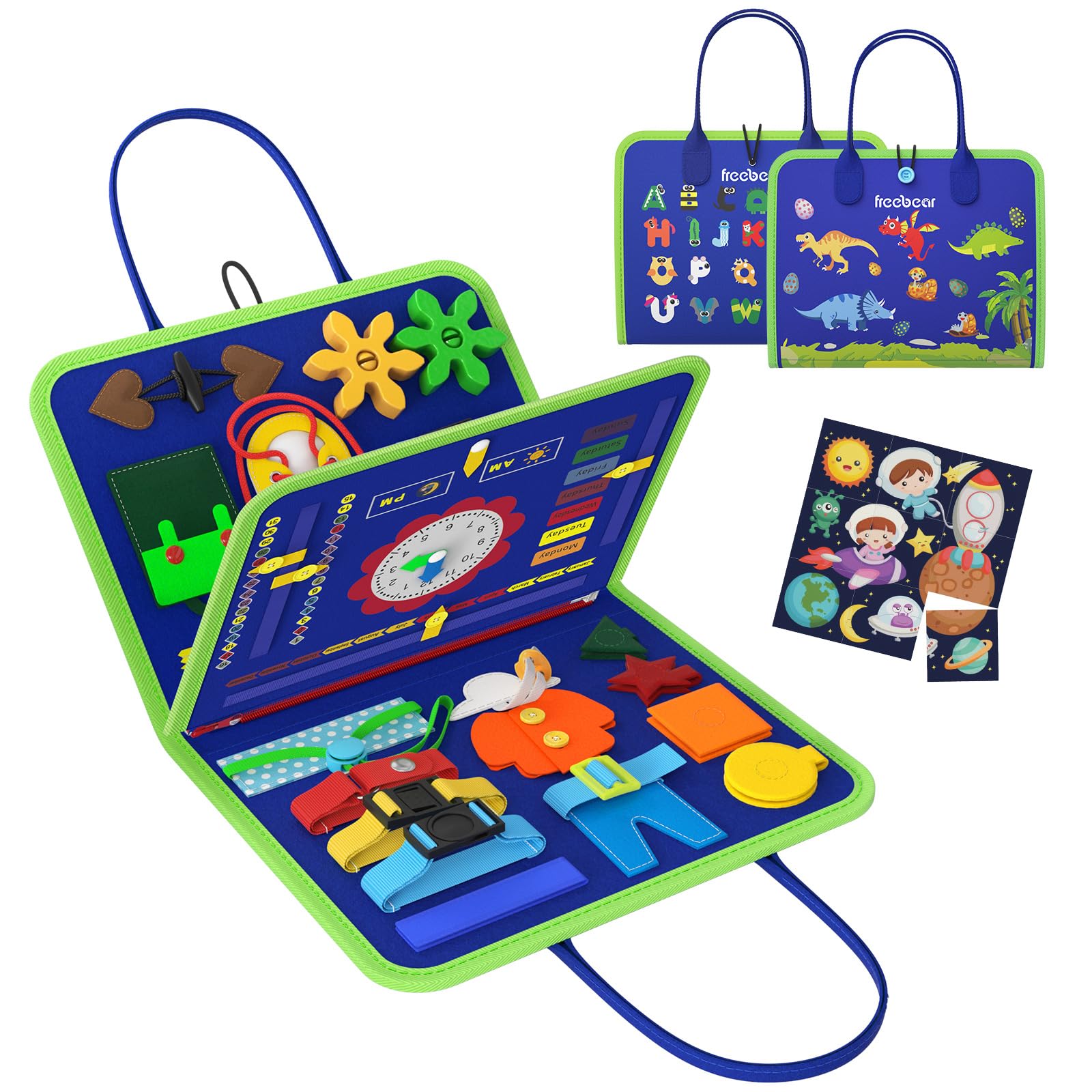 Freebear Busy Board puzzle activity boosts problem-solving during travel