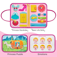 Freebear Busy Board buckles and zippers for fine motor practice