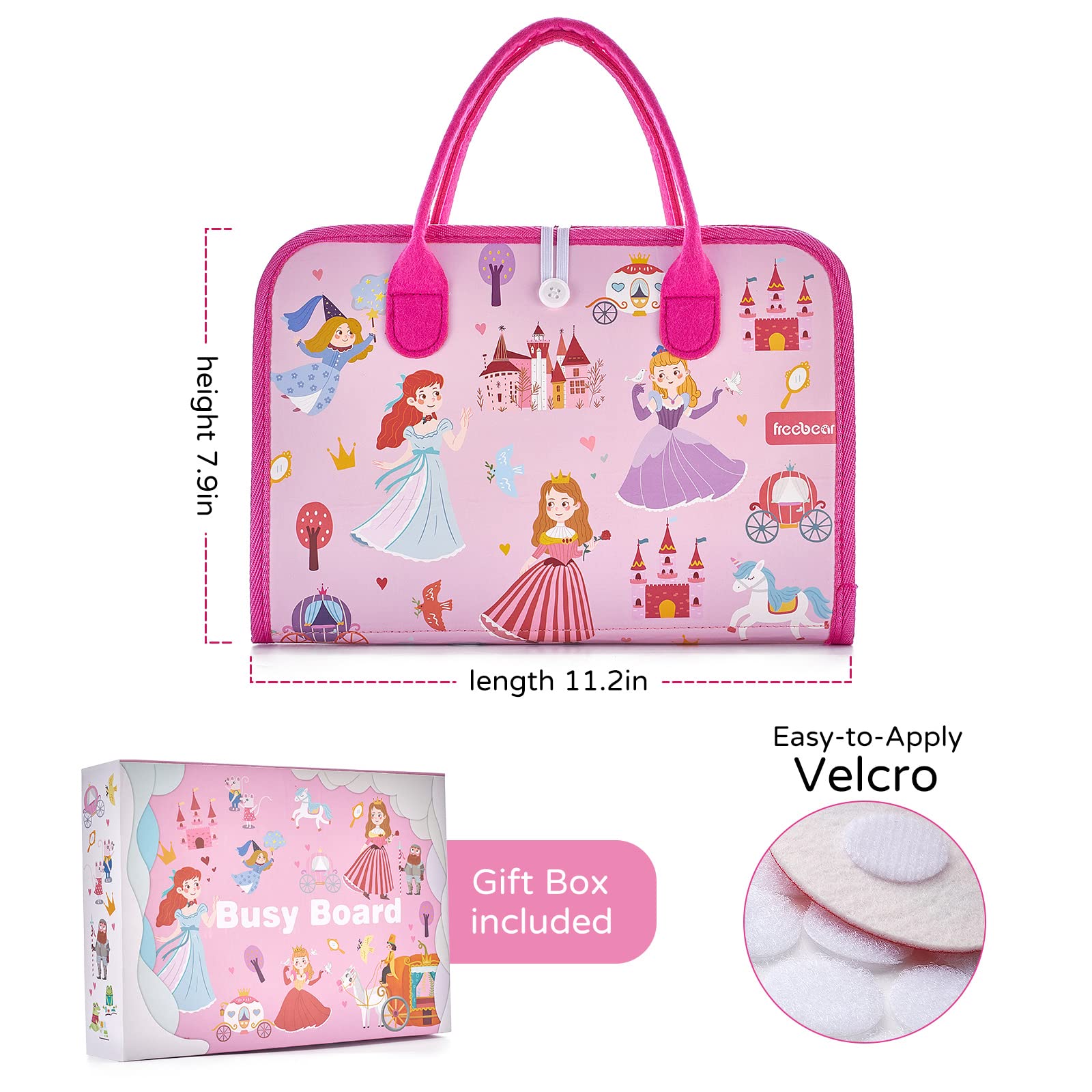 Freebear Busy Board kids playset showcasing diverse hands-on activities