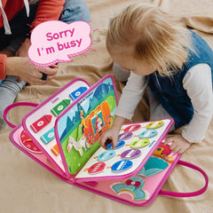Freebear Deluxe Pink Princess Busy Book handbag design makes on-the-go learning accessible.