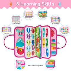 Freebear Deluxe Pink Princess Busy Book jigsaw puzzle page enhances problem-solving through structured play.