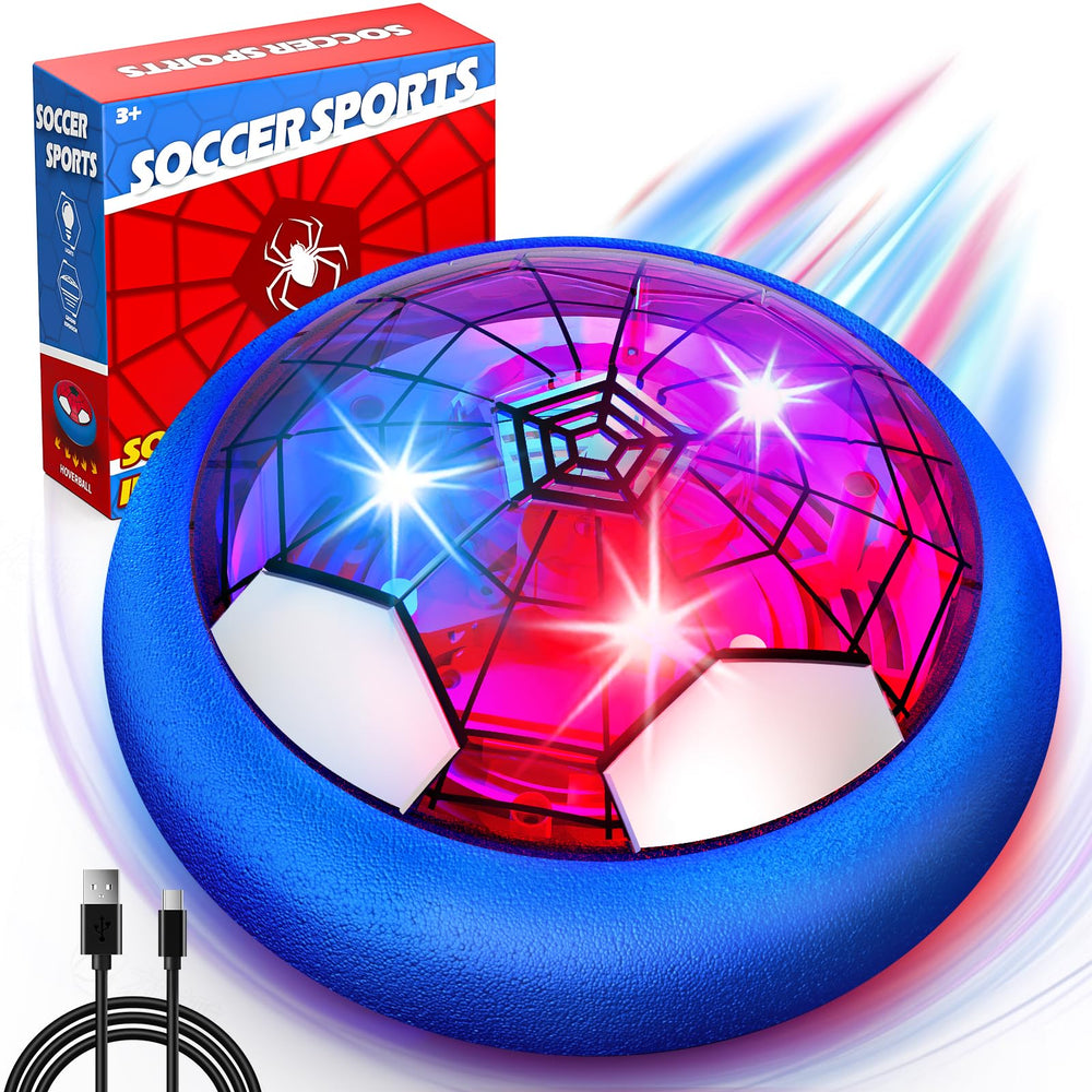 Freecat hover soccer ball front view for indoor play with safety bumper.