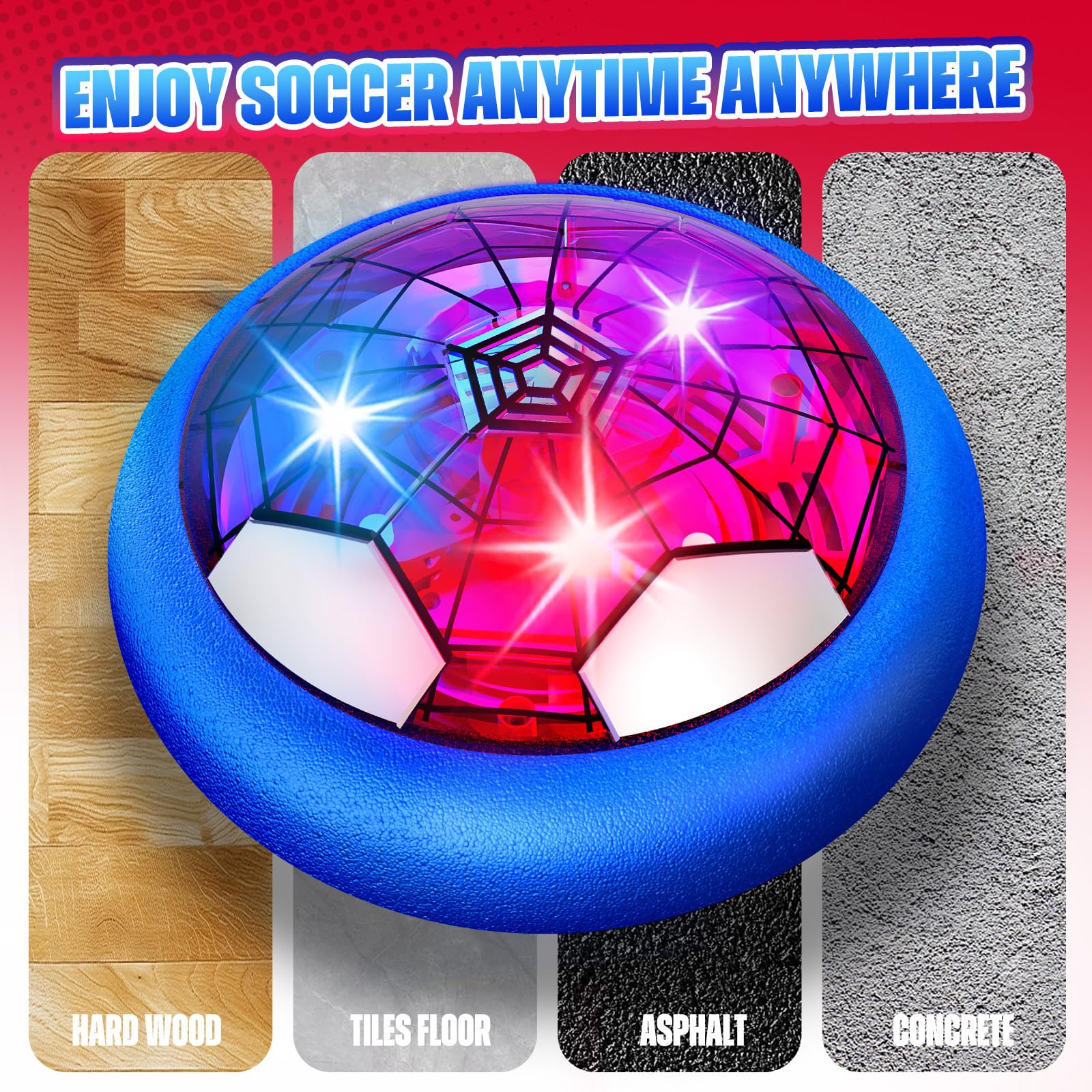 Freecat hover soccer ball foam bumper protects furniture and walls.