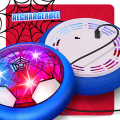 Freecat hover soccer ball side view gliding smoothly on wood floor.