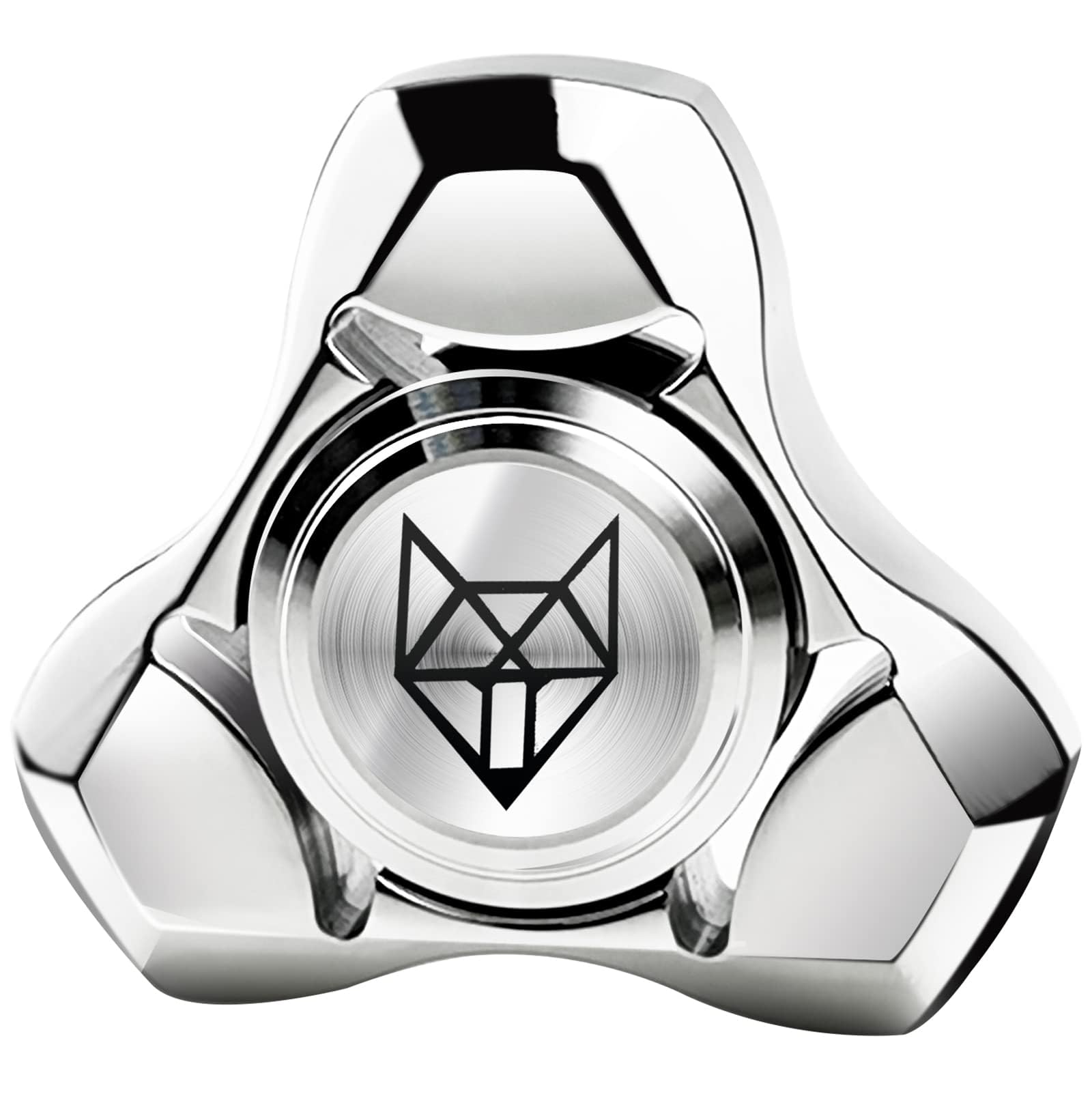 FREELOVE metal fidget spinner in silver, top view, smooth balance for quiet use.