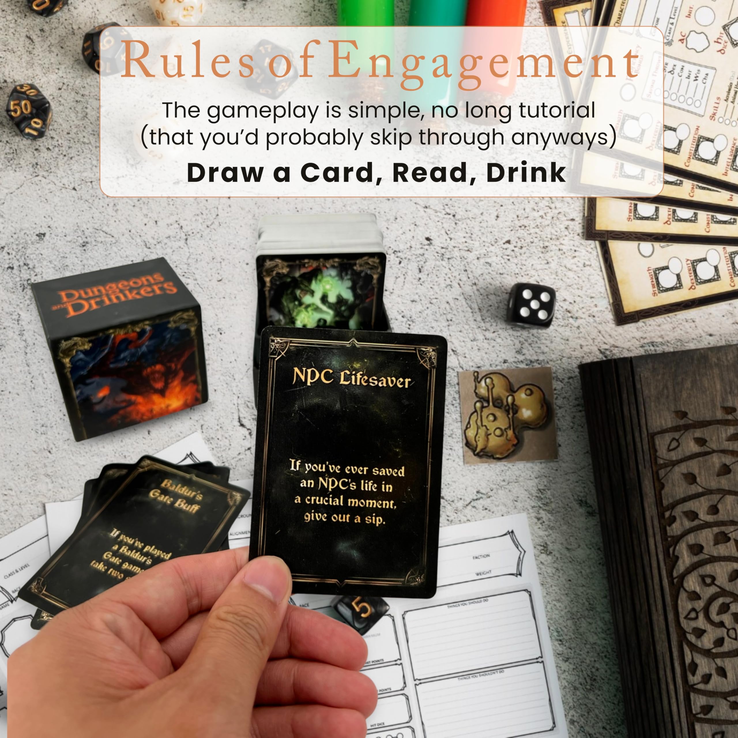 Green Experiences card highlights party prompts for storytelling.