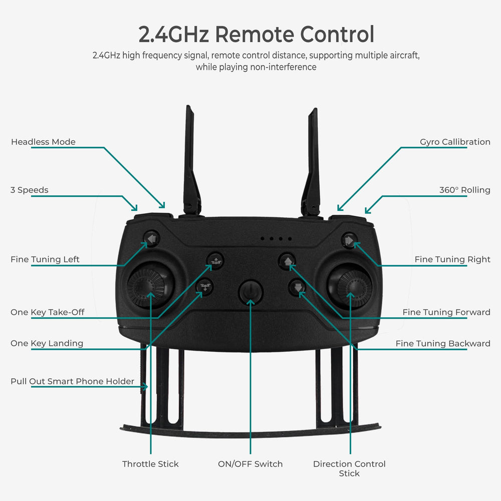 FREEZE2TRIM Black Falcon 4K Drone with one-button takeoff for easy piloting.