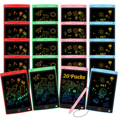 Frelswon 20-pack LCD writing tablets in blue, green, red, and pink for creative drawing.