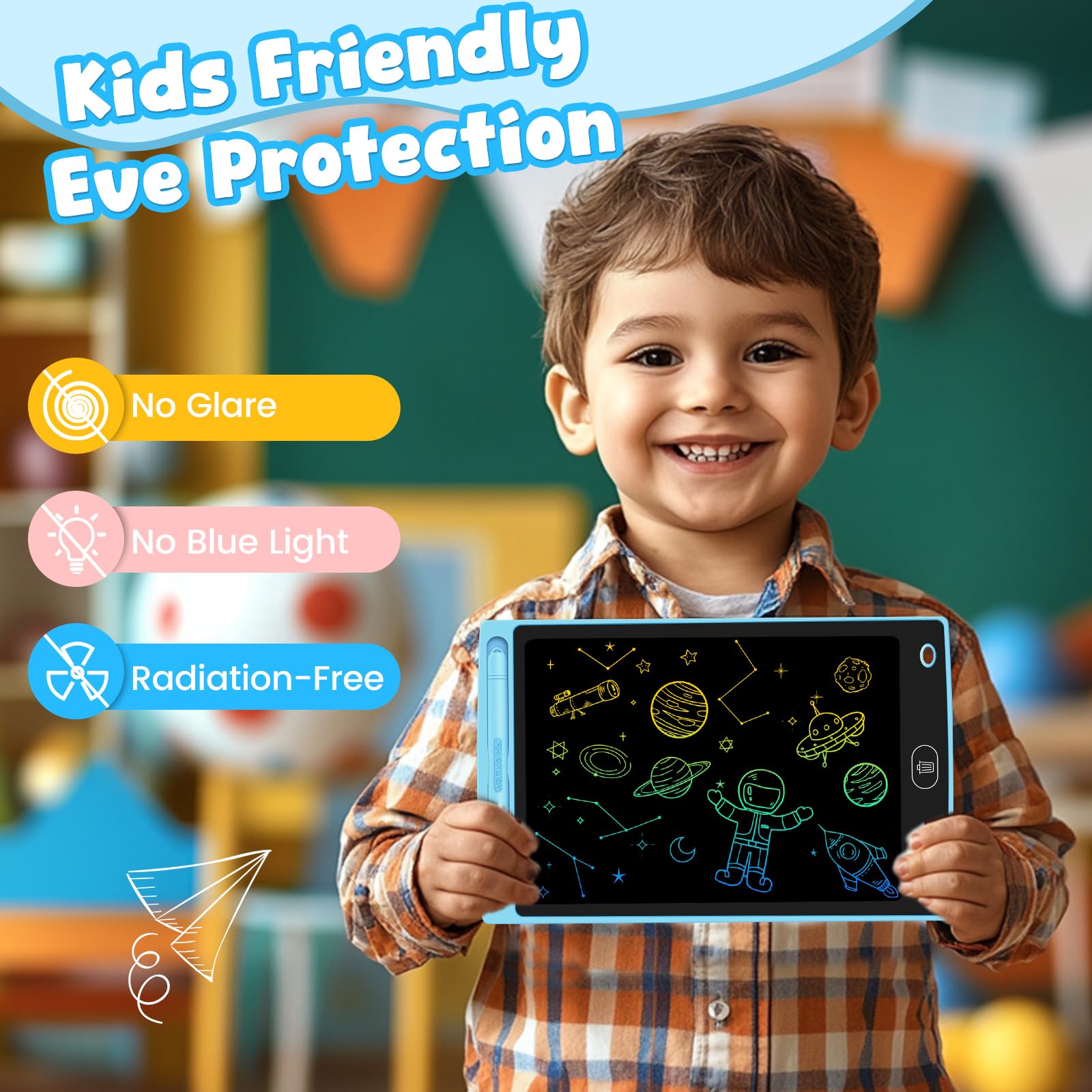 Frelswon 8.5-inch LCD drawing tablet close-up showing bright, clear lines.