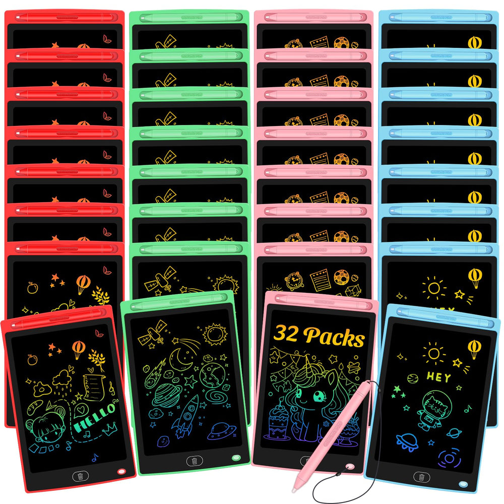 Frelswon 32-pack LCD writing tablets set for kids' doodling in multiple colors.