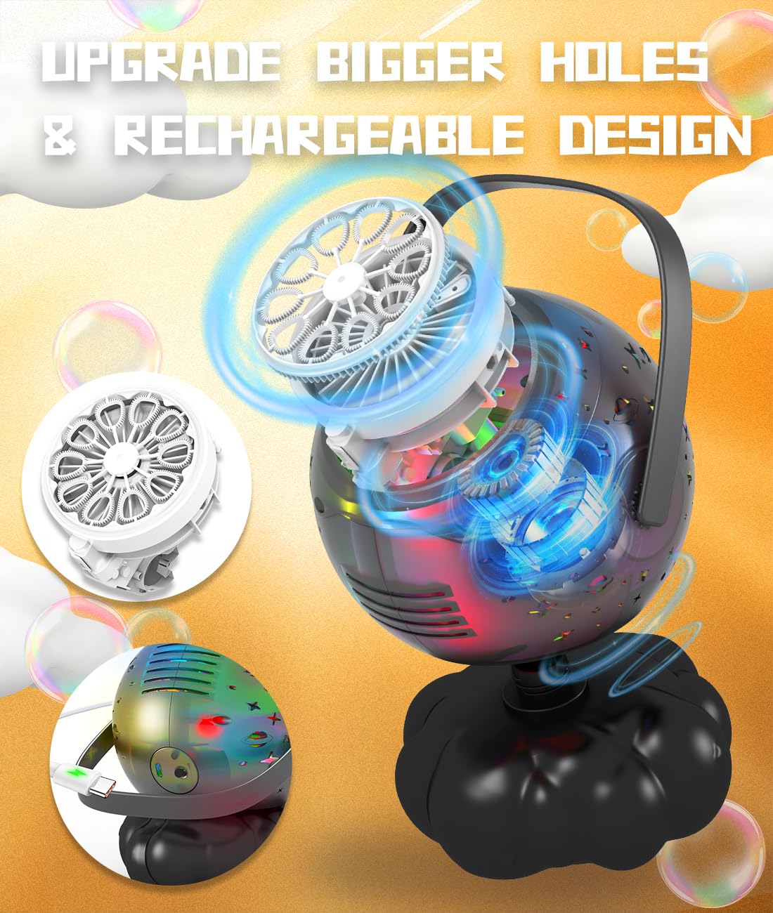 FREQUENT BUBBLES Bubble Machine spill-proof nozzle for smooth operation