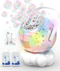 Frequent Bubbles bubble machine with colorful LED lights for vibrant outdoor parties.