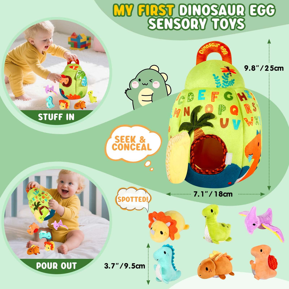 FREYBLI dinosaur toy with crinkle texture for auditory and tactile interest.
