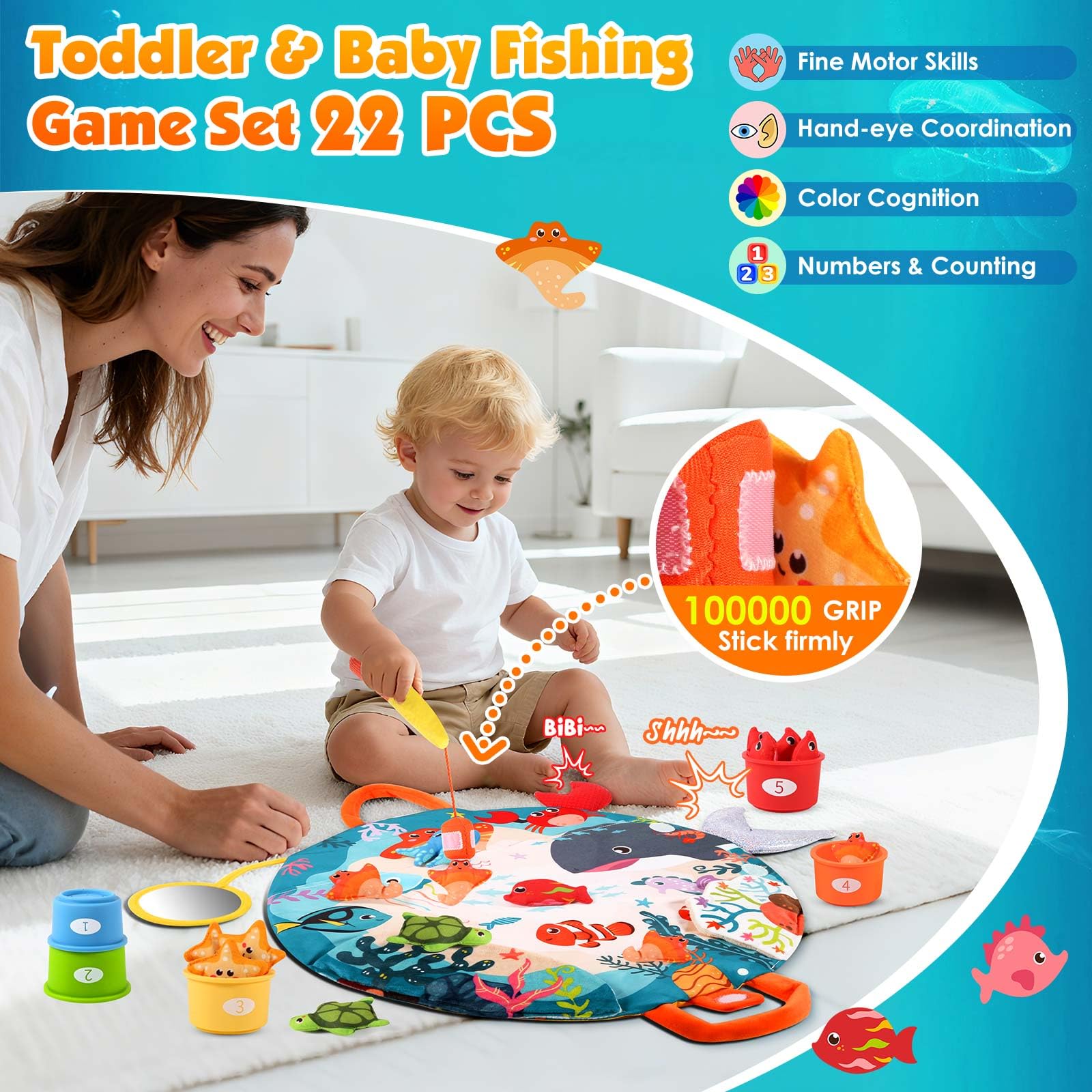 FREYBLI silicone stacking cups support size awareness and sorting skills.