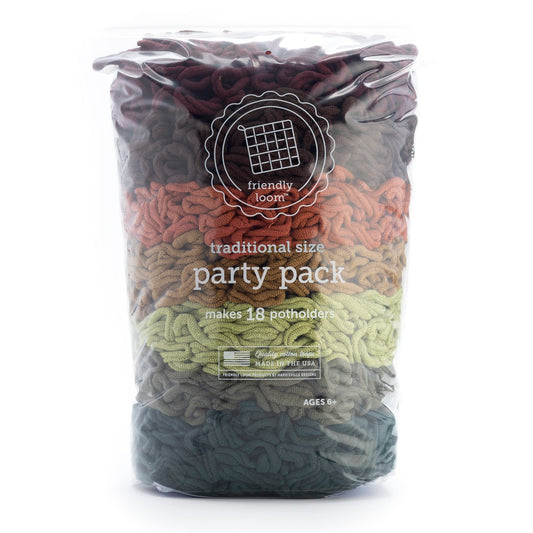 Friendly Loom cotton loops in earthtone colors for 7-inch potholders, ideal for group crafts and DIY gifts.