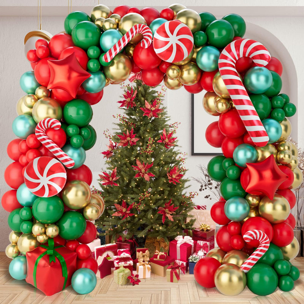 Frigg red star balloons to provide bold festive accents.