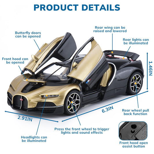 FRJV gold diecast car front view highlights dynamic styling for racing play.