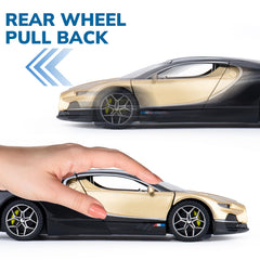 FRJV gold diecast car lights and sounds enhance pretend races.