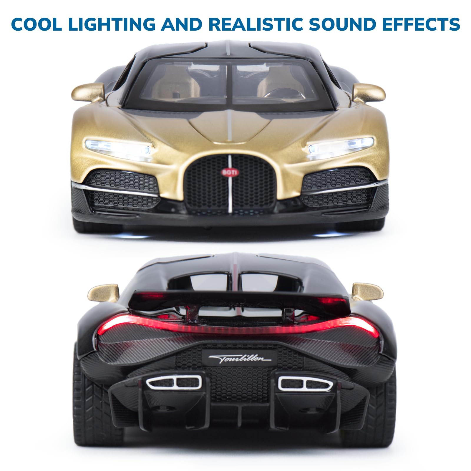 FRJV gold diecast car open doors invites interactive storytelling.