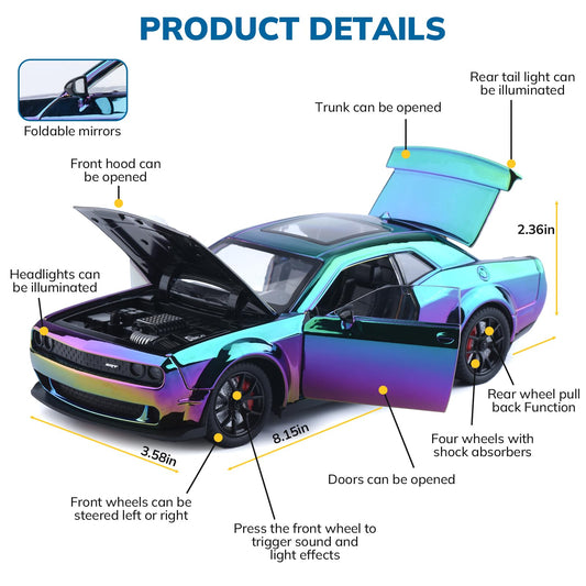 FRJV Hellcat SRT 1/24 diecast side view highlights detailed interior for collectors.