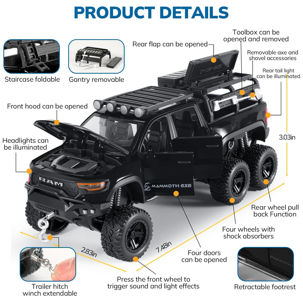 FRJV Mammoth truck doors and hood open for engaging, hands-on play.