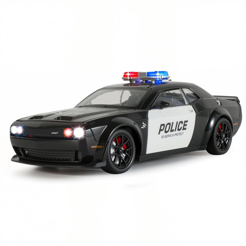 FRJV Police Car Hellcat front view showcases durable diecast construction for kids' play