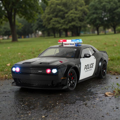 FRJV Diecast Hellcat police car shows front wheels steering and shock absorbers for realistic handling