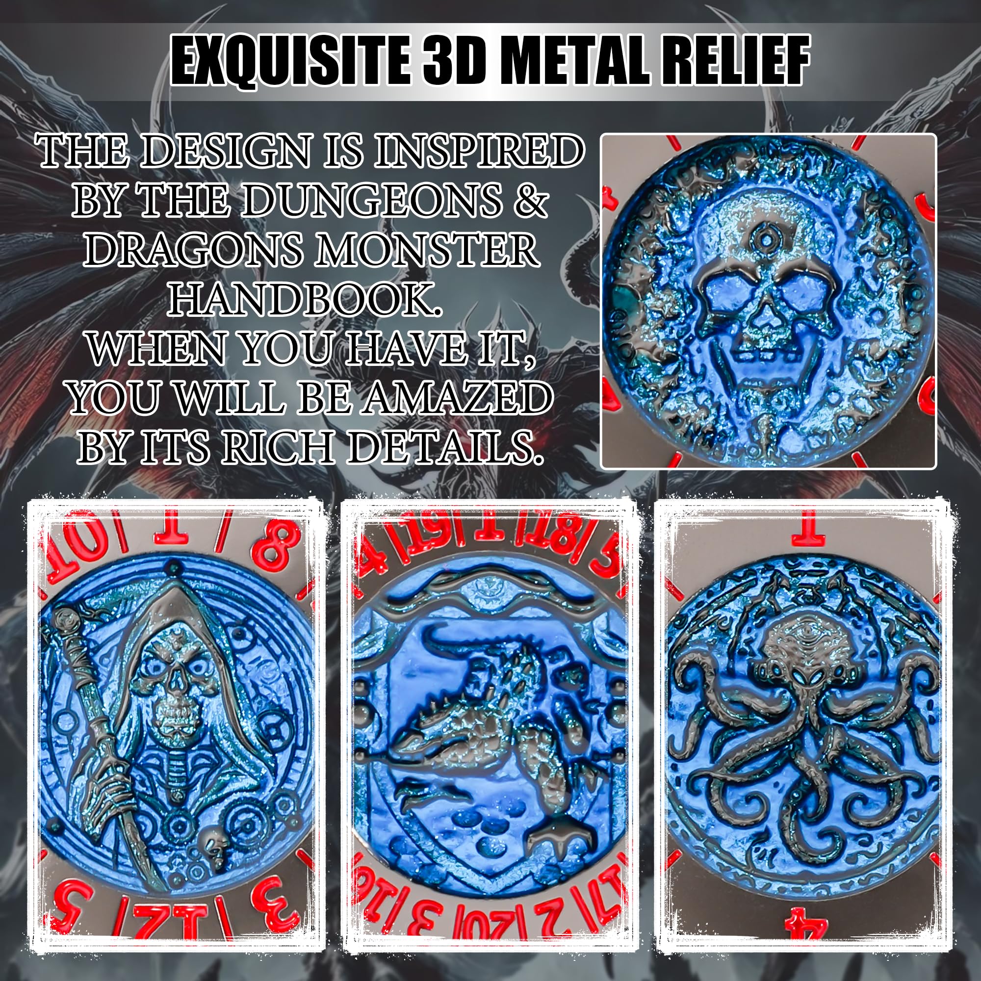 Froggod-dnd-spinner dragon 3D-relief close-up showcases detailed engravings for immersive play.