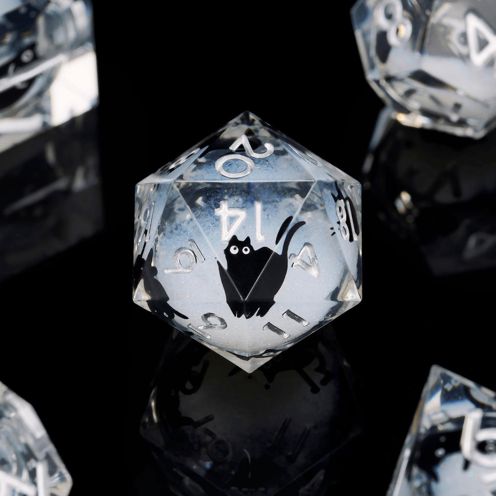 Froggod art dice with cat-inclusions and resin glow