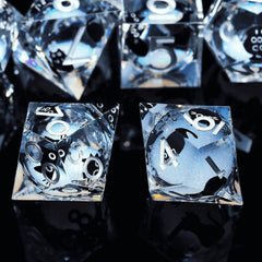 Froggod resin dice showcase white cat design