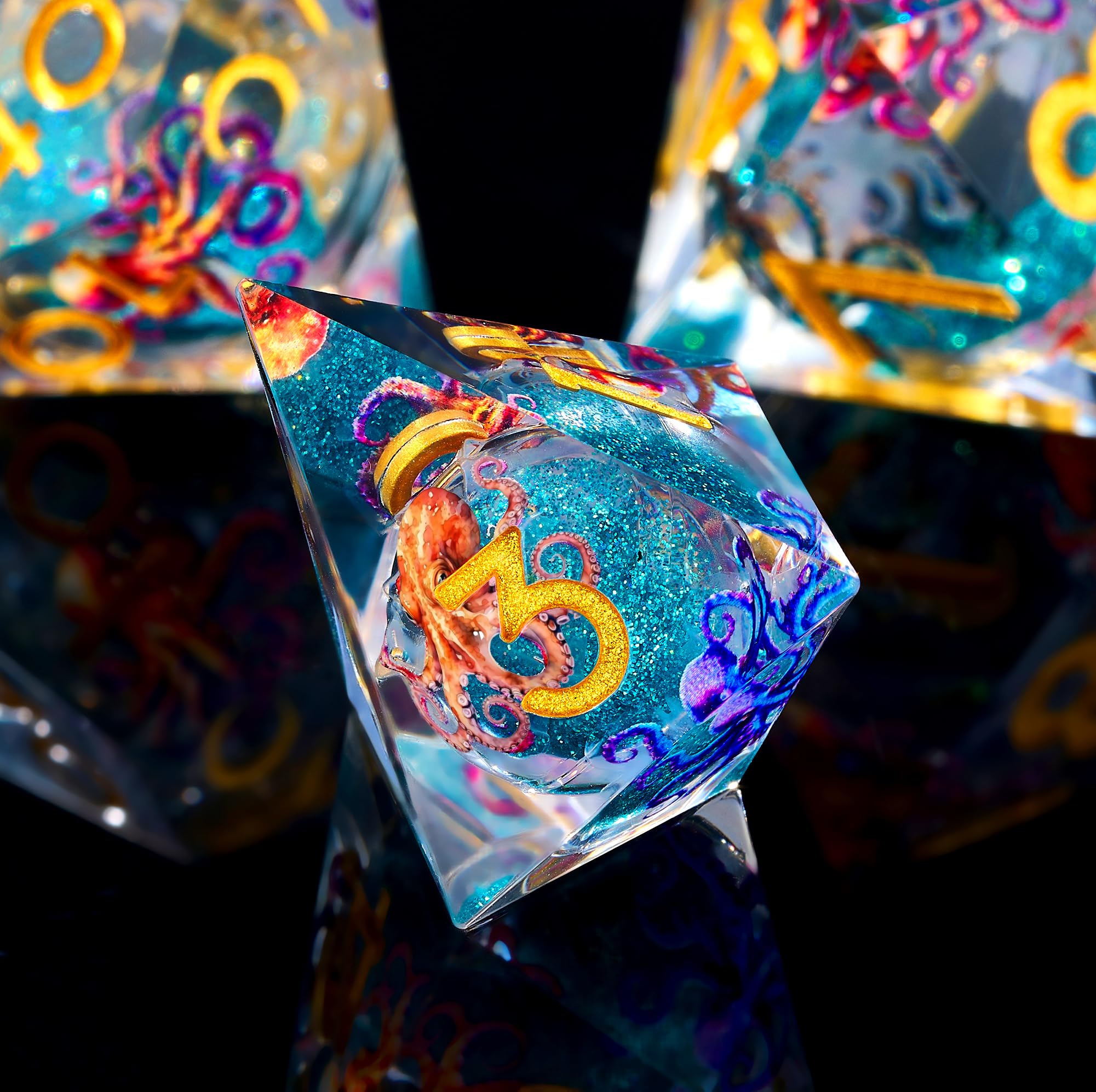 Froggod Octopus dice with sharp edges for precise gameplay.