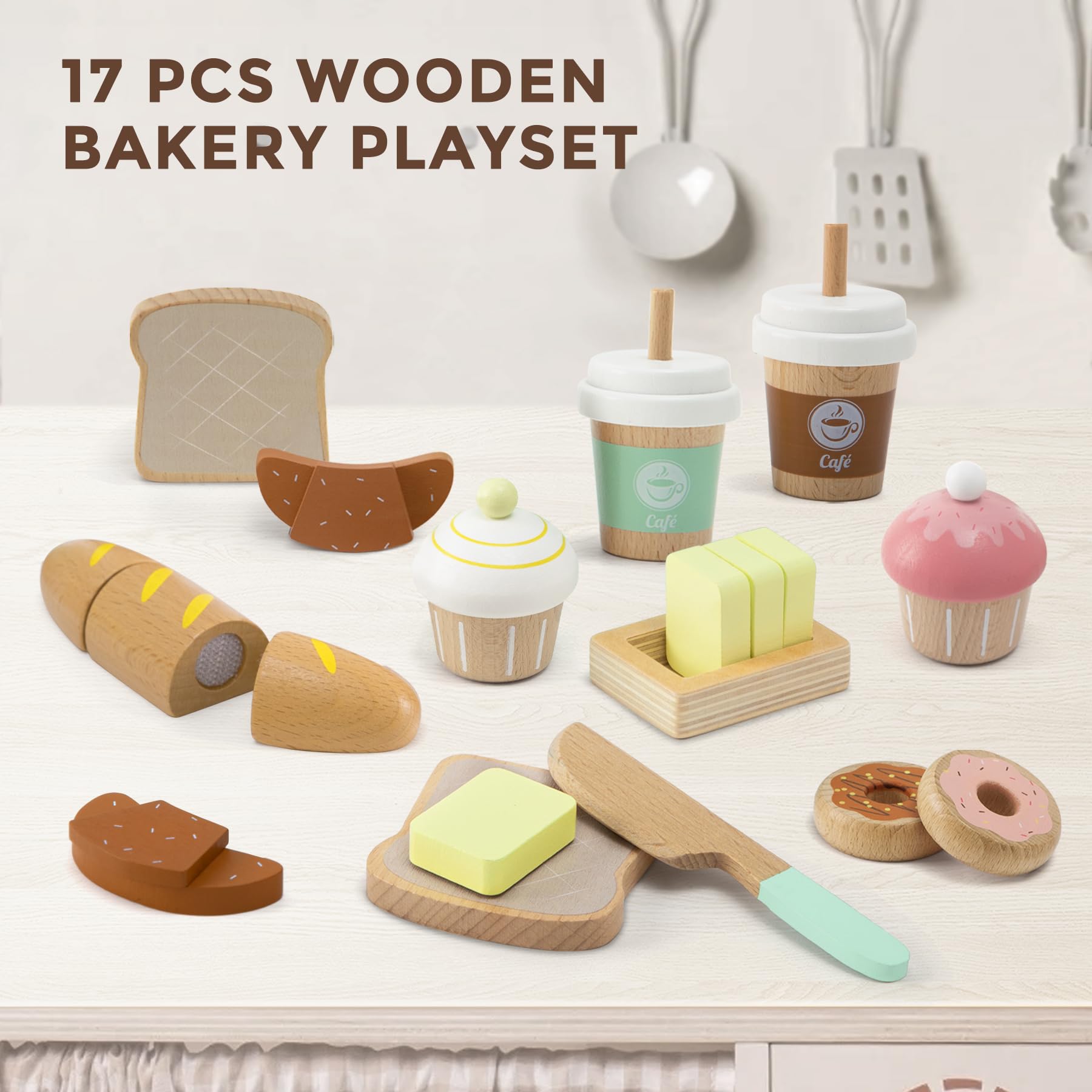 Frogprin pretend picnic food set with toast, croissant, cupcakes inspires role-play