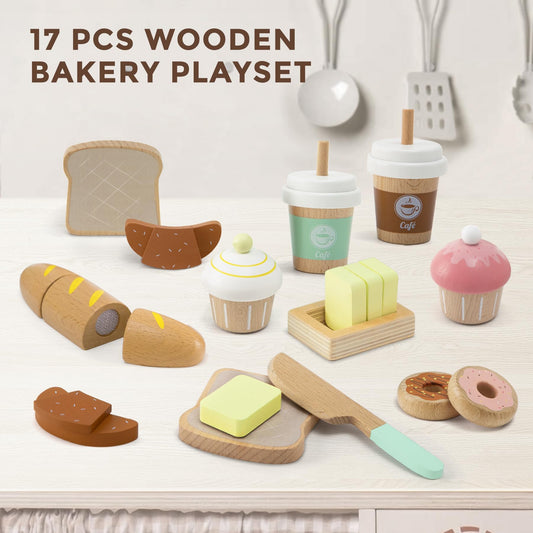 Frogprin pretend picnic food set with toast, croissant, cupcakes inspires role-play