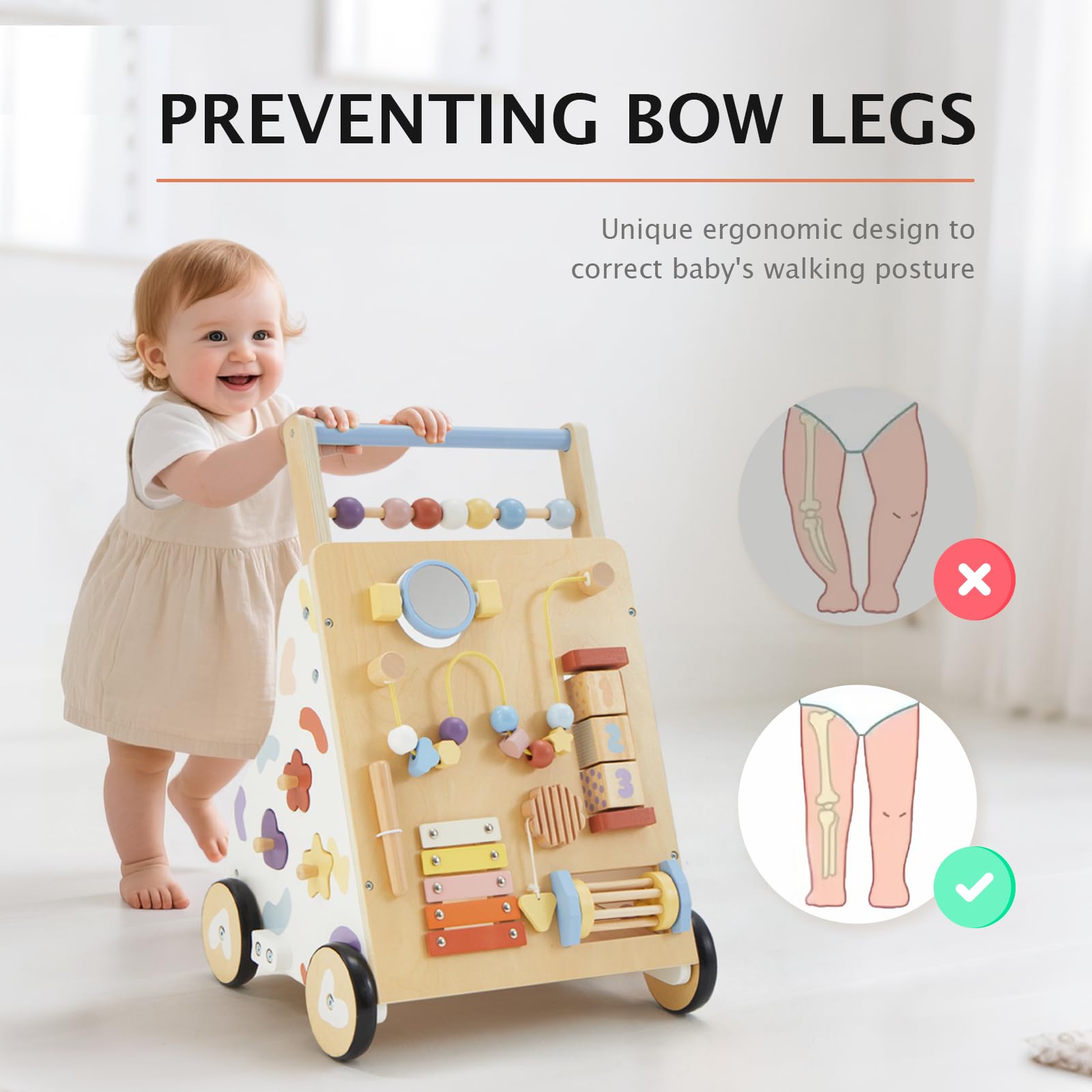 Frogprin wooden baby walker beads track encourages counting and hand-eye coordination.